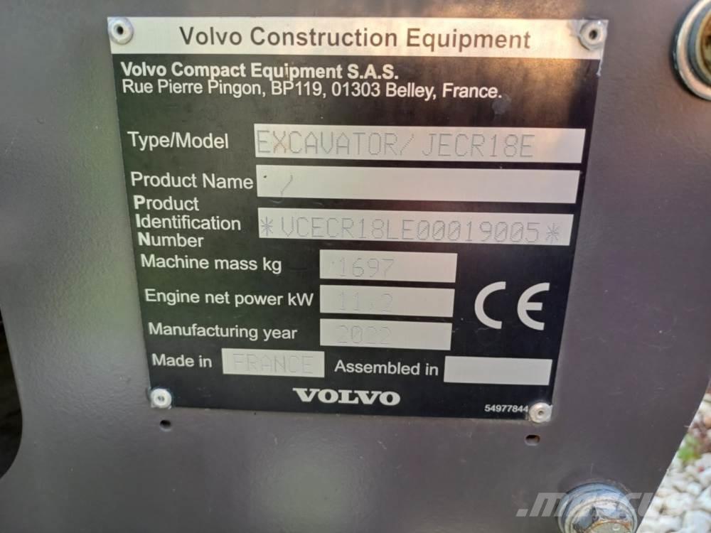 Volvo JECR18E حفارات صغيرة أقل من 7 طن (حفارات صغيرة)