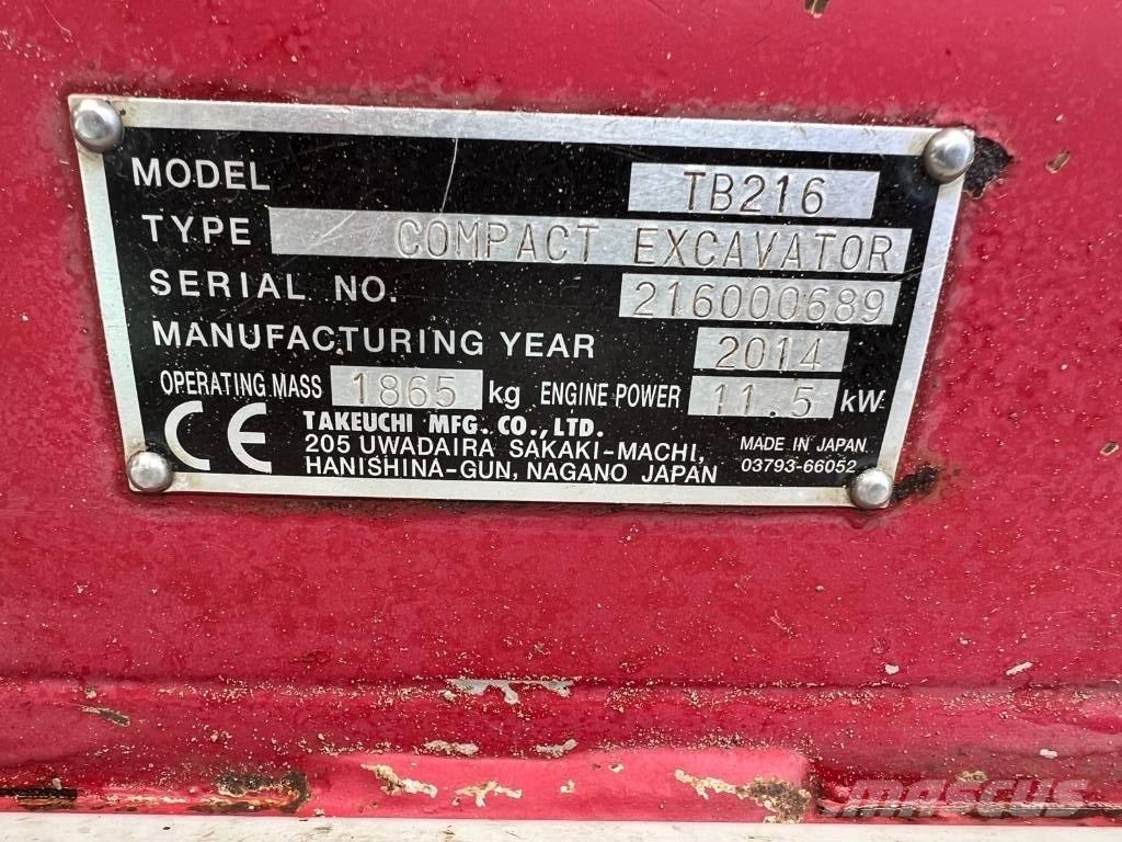 Takeuchi TB 216 حفارات صغيرة أقل من 7 طن (حفارات صغيرة)