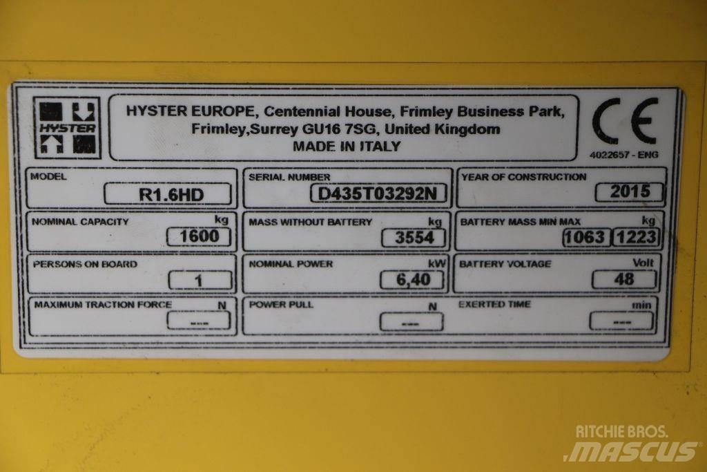 Hyster R 1.6 شاحنات ذات رافعات شوكية تعمل بالكهرباء