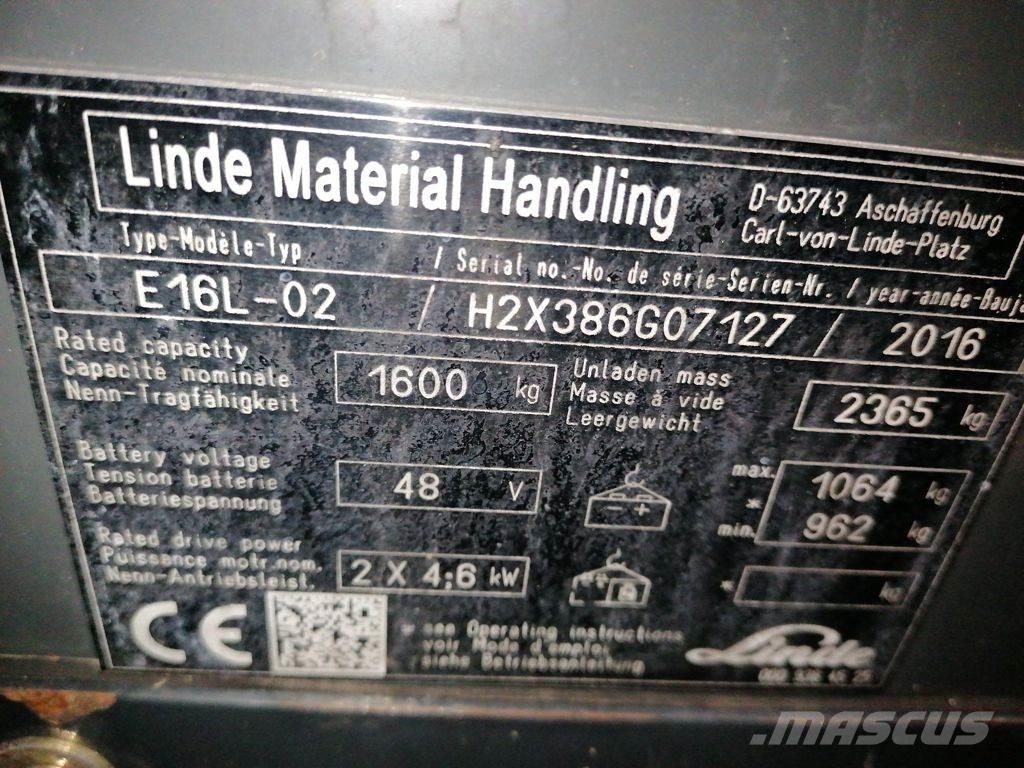Linde E16L-02 شاحنات ذات رافعات شوكية تعمل بالكهرباء