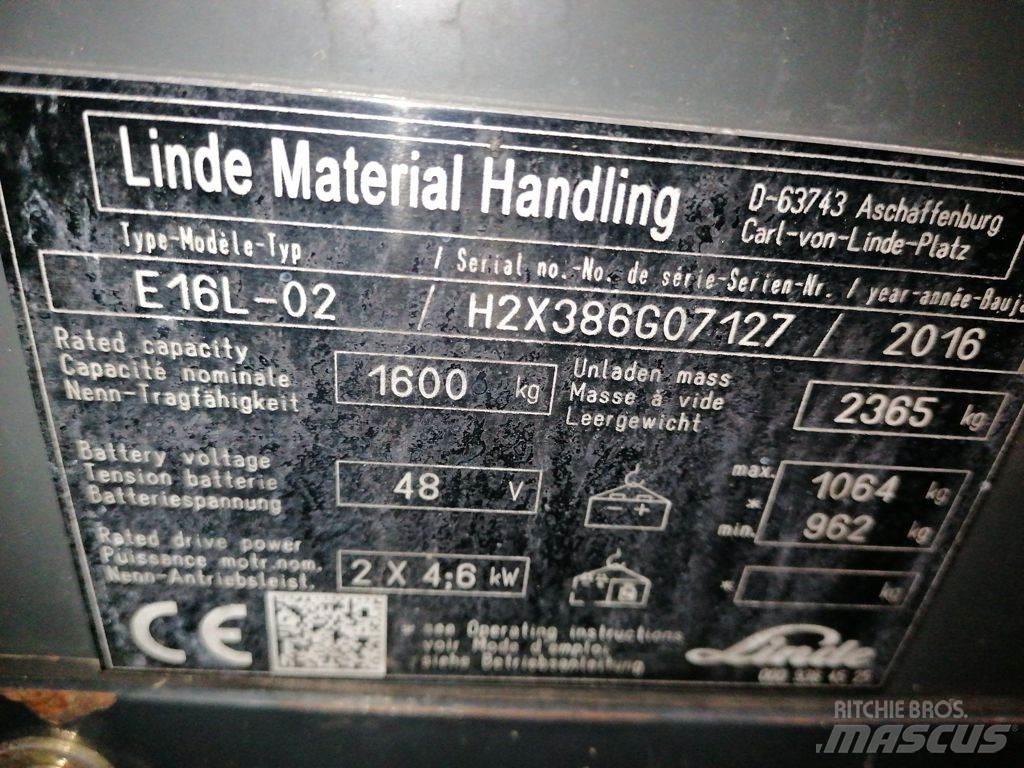 Linde E16L-02 شاحنات ذات رافعات شوكية تعمل بالكهرباء