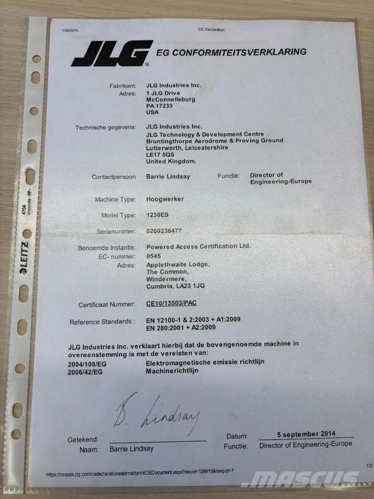 JLG 1230ES رافعات مقصية الشكل