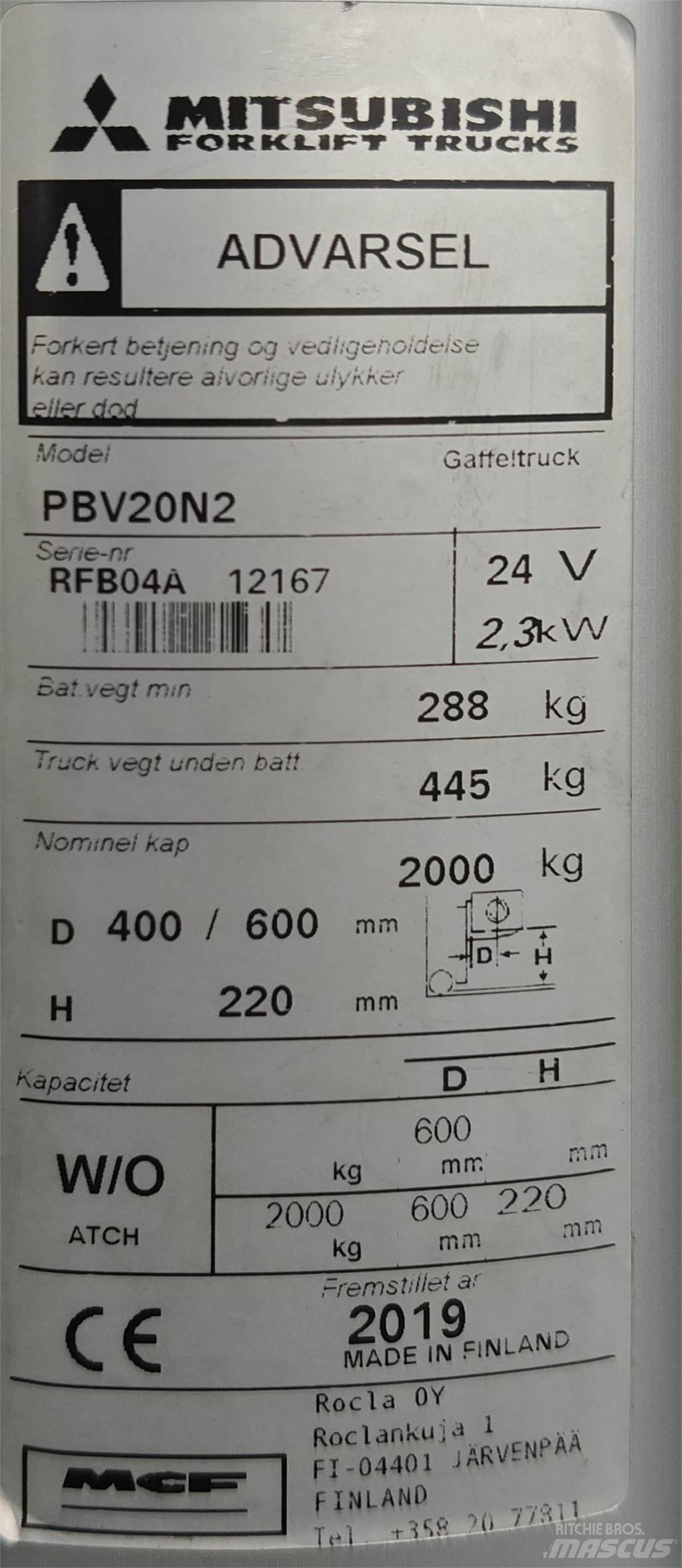 Mitsubishi PBV20N2 شاحنات ذات رافعات شوكية - أخرى
