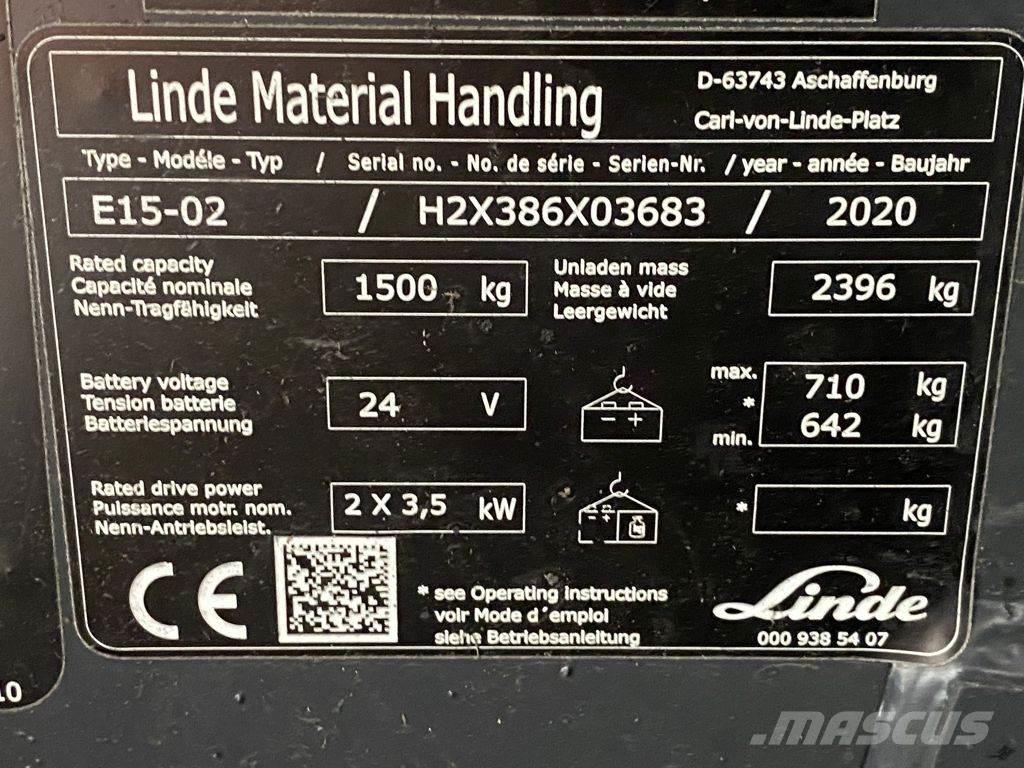 Linde E15-02 شاحنات ذات رافعات شوكية تعمل بالكهرباء