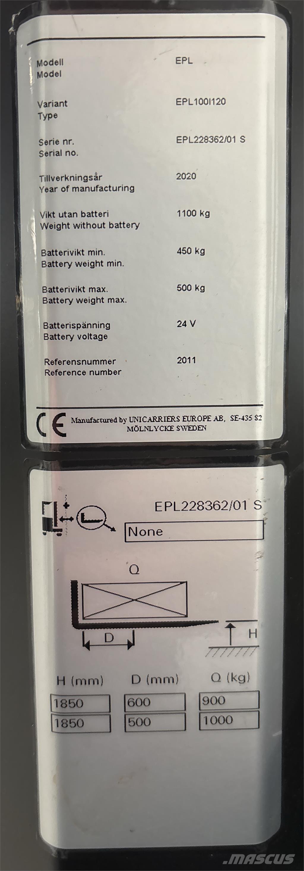 UniCarriers EPL100 معدات الرفع عالي المستوى