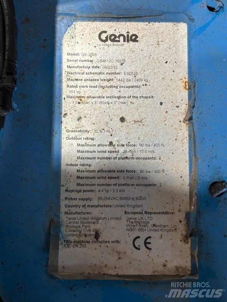 Genie GS 2646 رافعات مقصية الشكل