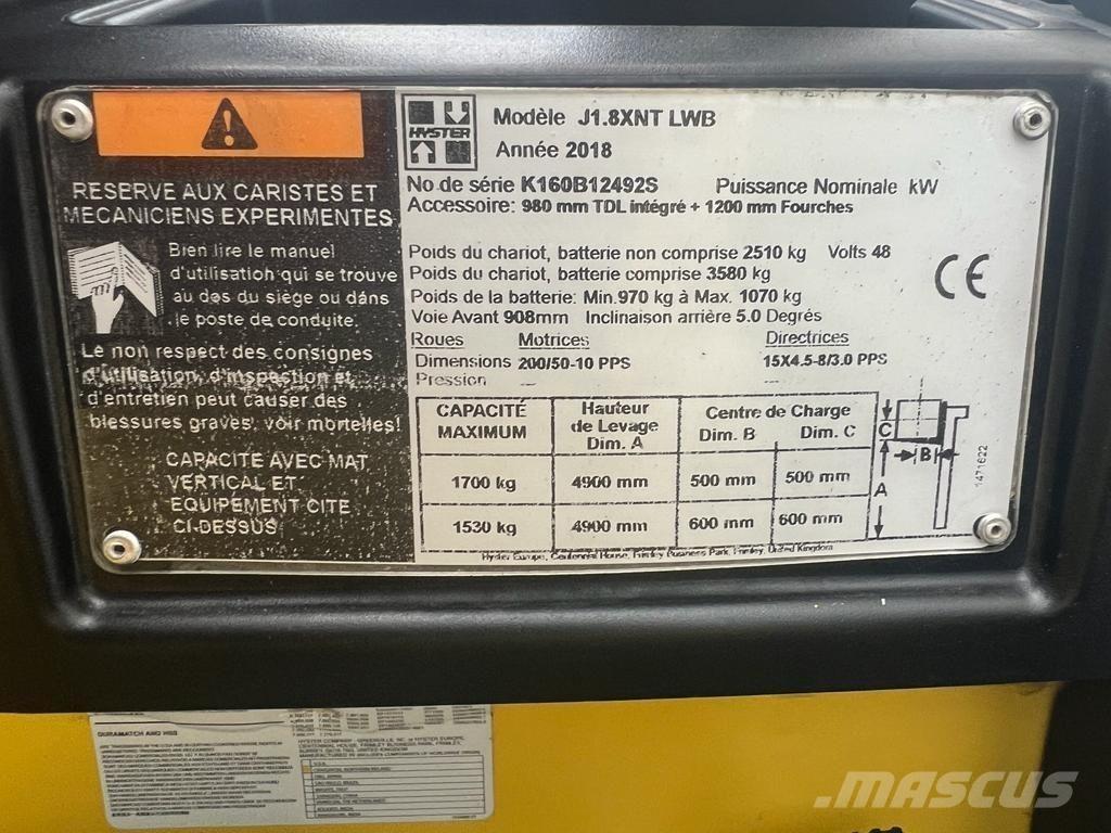 Hyster J 1.8 XNT شاحنات ذات رافعات شوكية تعمل بالكهرباء