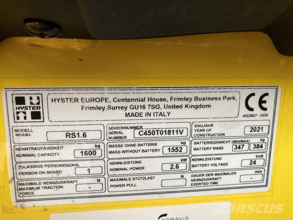 Hyster RS 1.6 IL شاحنات مناولة ذاتية الدفع