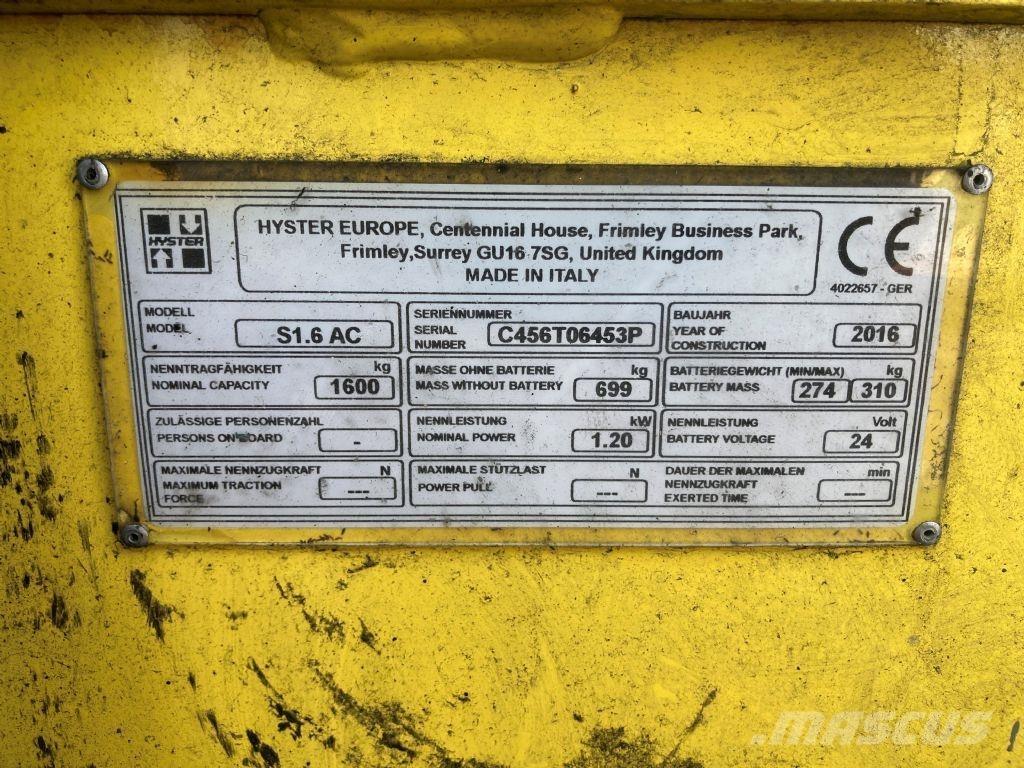 Hyster S 1.6 AC معدات التكديس الجوالة