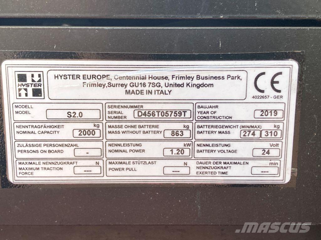 Hyster S 2.0 معدات التكديس الجوالة
