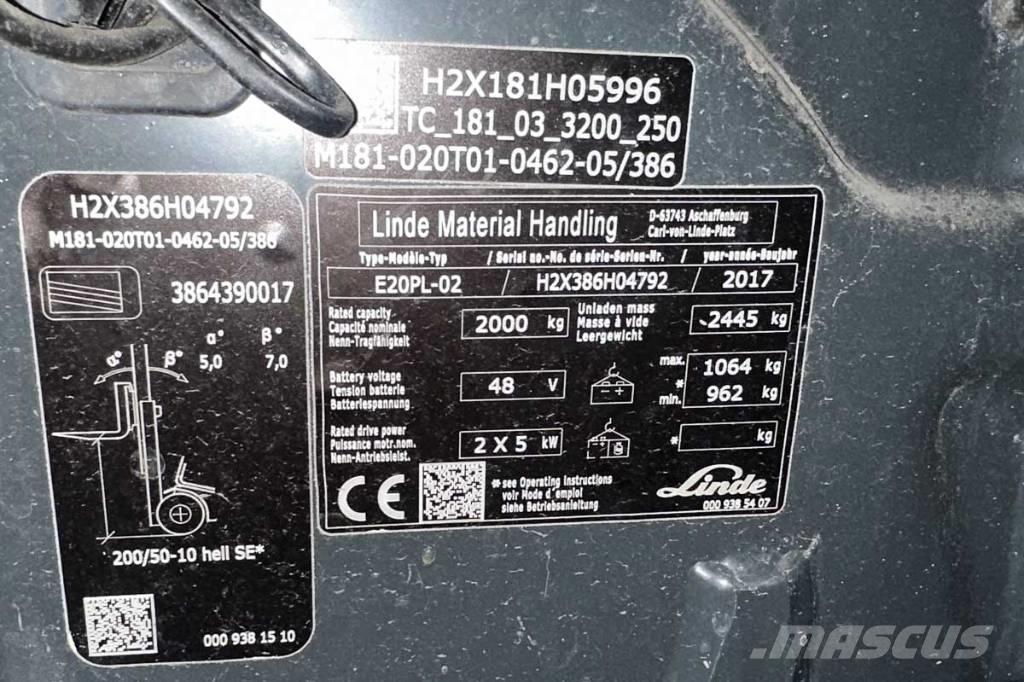 Linde E 20 PL شاحنات ذات رافعات شوكية تعمل بالكهرباء