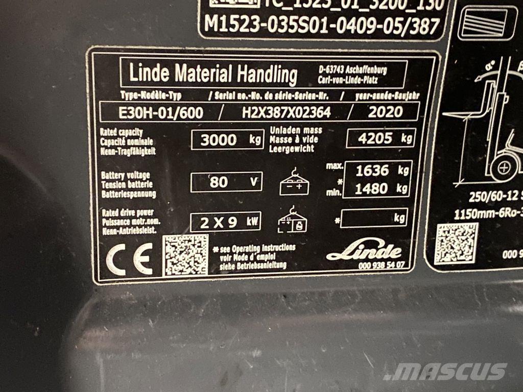 Linde E30H-01/600 شاحنات ذات رافعات شوكية تعمل بالكهرباء