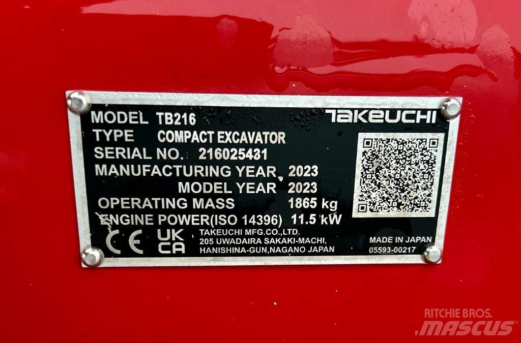 Takeuchi TB 216A V4 حفارات صغيرة أقل من 7 طن (حفارات صغيرة)