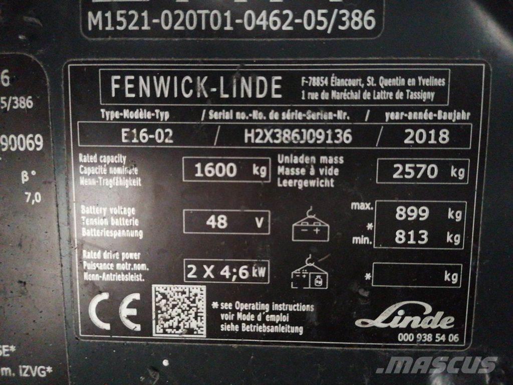 Linde E16-02 شاحنات ذات رافعات شوكية تعمل بالكهرباء
