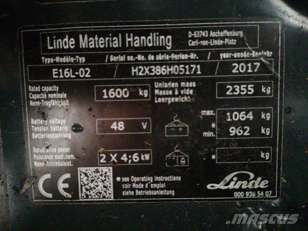 Linde E16L-02 شاحنات ذات رافعات شوكية تعمل بالكهرباء