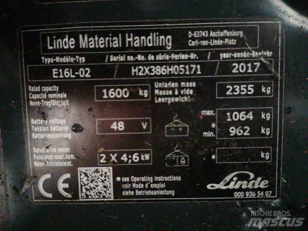 Linde E16L-02 شاحنات ذات رافعات شوكية تعمل بالكهرباء