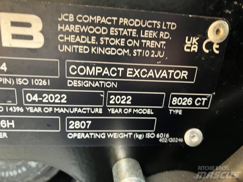 JCB 8026 CTS حفارات صغيرة أقل من 7 طن (حفارات صغيرة)