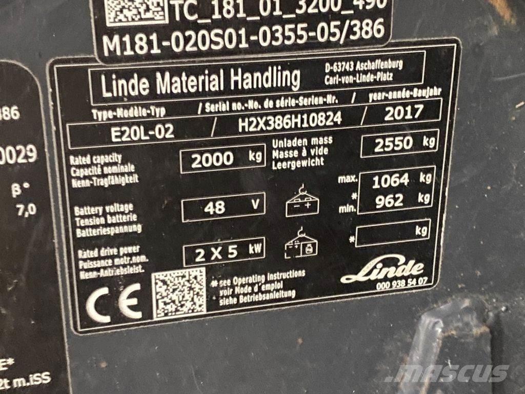Linde E20L-02 شاحنات ذات رافعات شوكية تعمل بالكهرباء