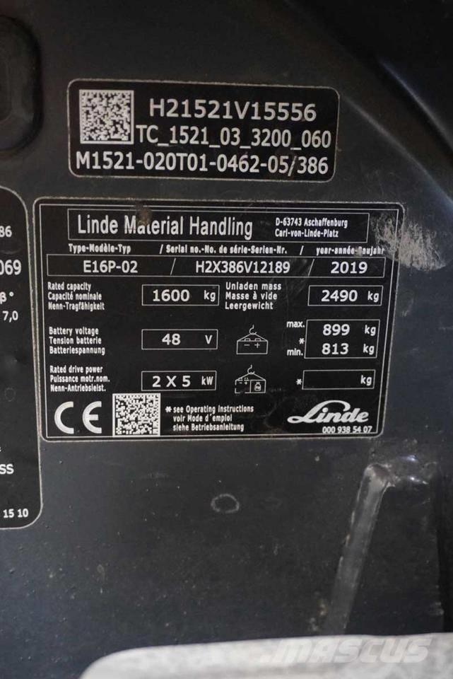 Linde E 16 P شاحنات ذات رافعات شوكية تعمل بالكهرباء