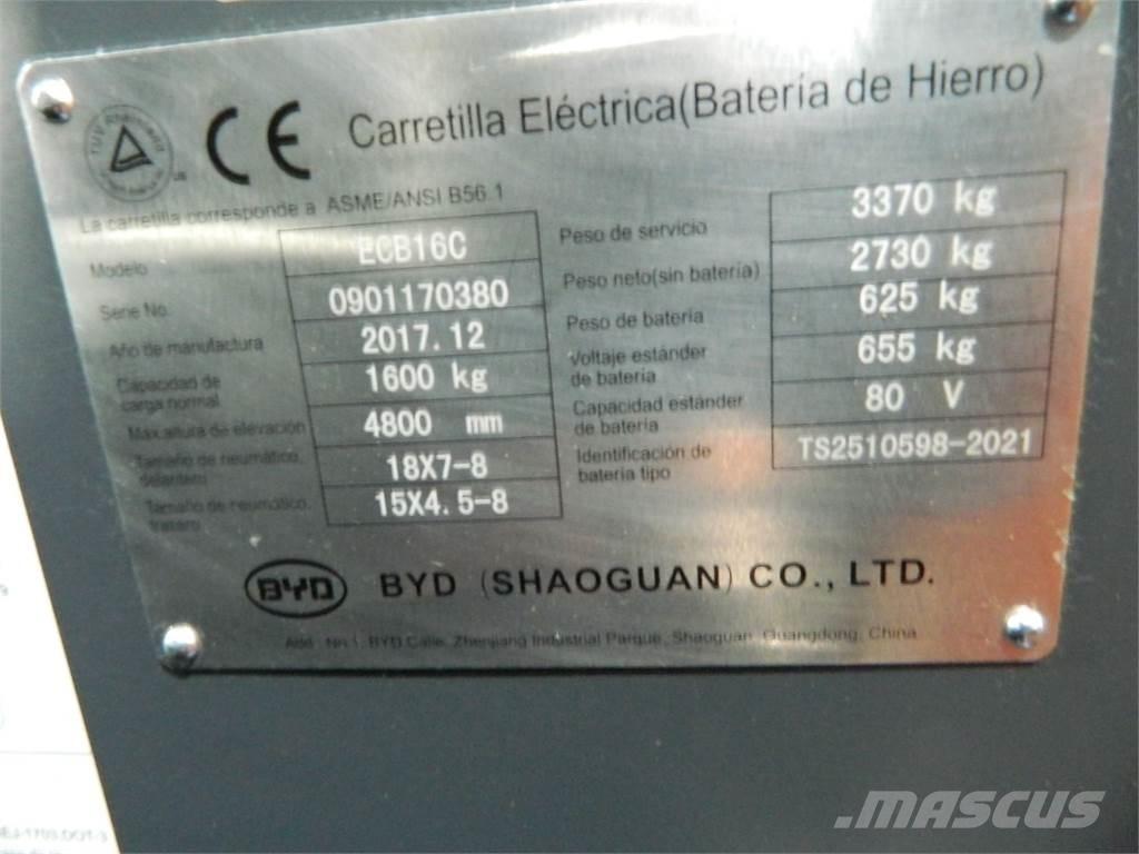 BYD ECB16C شاحنات ذات رافعات شوكية تعمل بالكهرباء