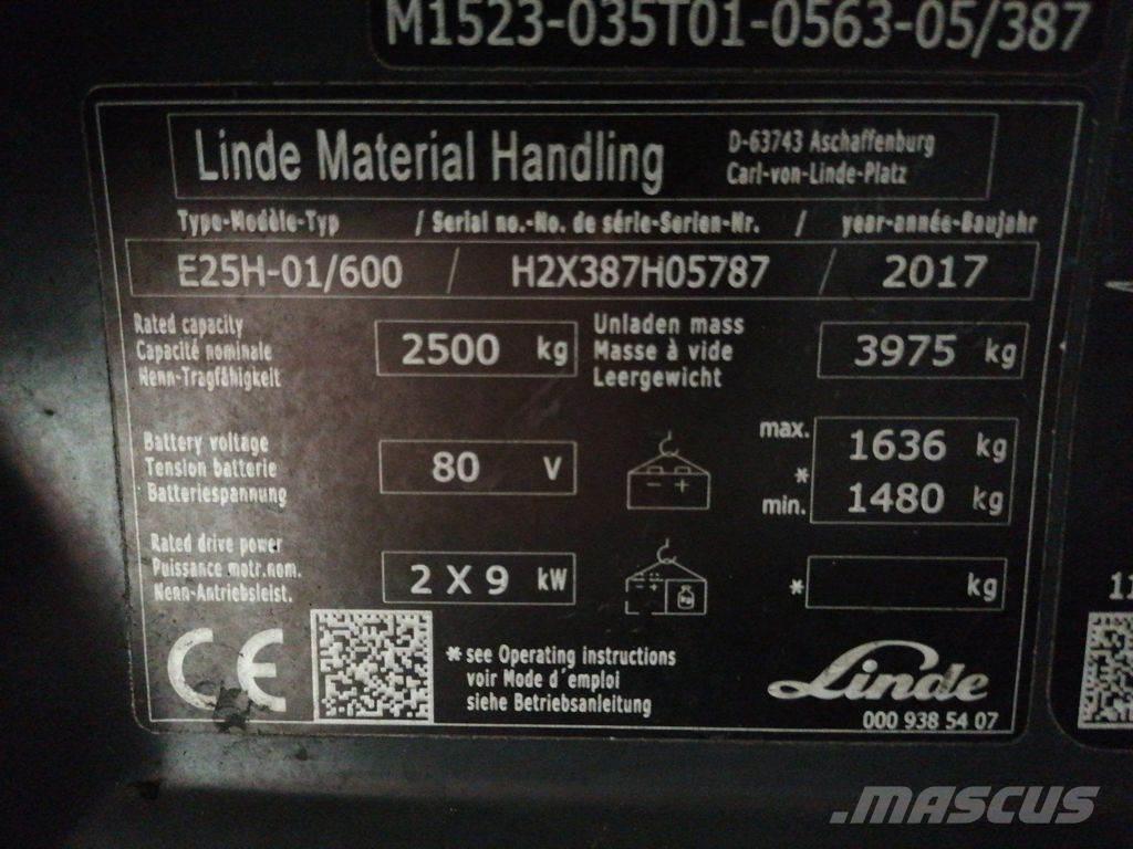 Linde E25H-01/600 شاحنات ذات رافعات شوكية تعمل بالكهرباء