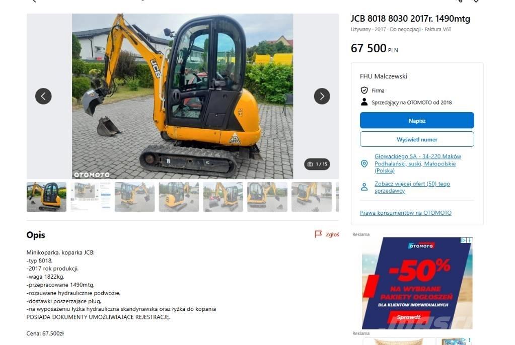 JCB 8030 حفارات صغيرة أقل من 7 طن (حفارات صغيرة)
