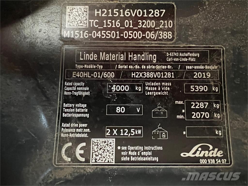 Linde E 40/600 HL شاحنات ذات رافعات شوكية تعمل بالكهرباء