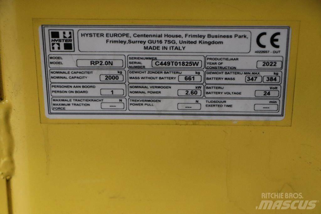 Hyster RP2.0N معدات الرفع عالي المستوى