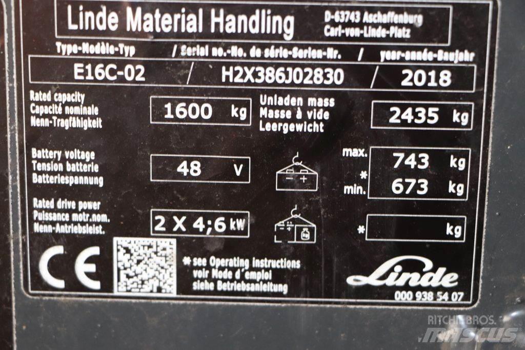 Linde E16C-02 شاحنات ذات رافعات شوكية تعمل بالكهرباء