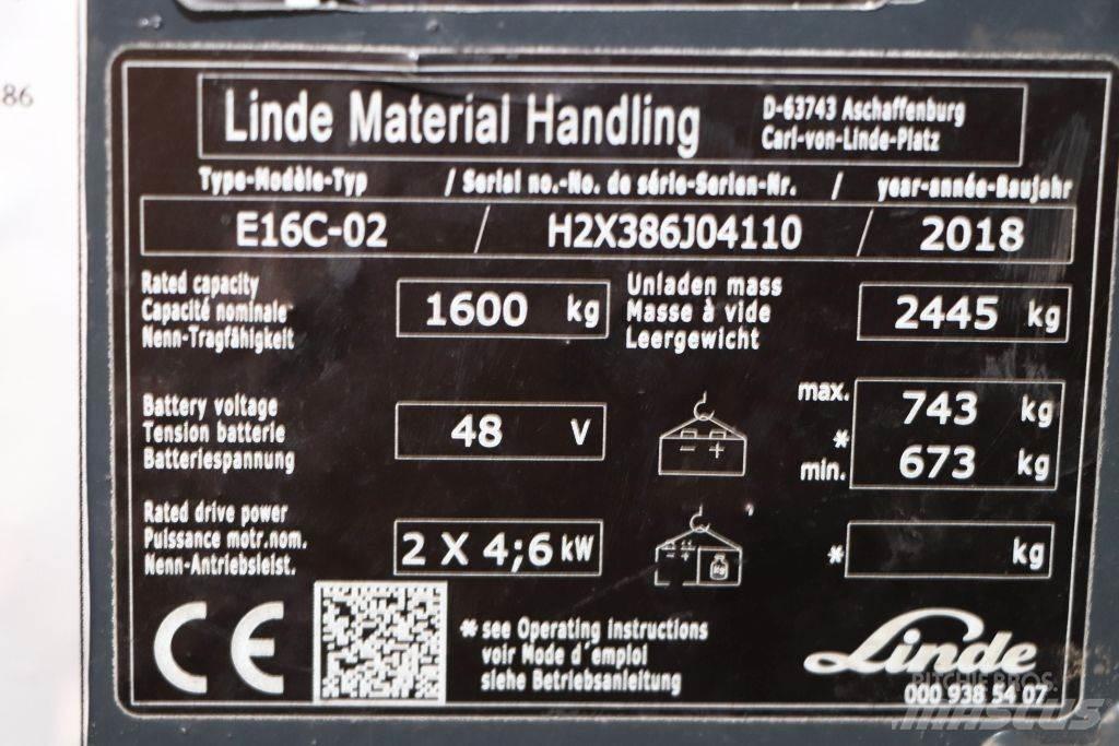 Linde E16C-02 شاحنات ذات رافعات شوكية تعمل بالكهرباء