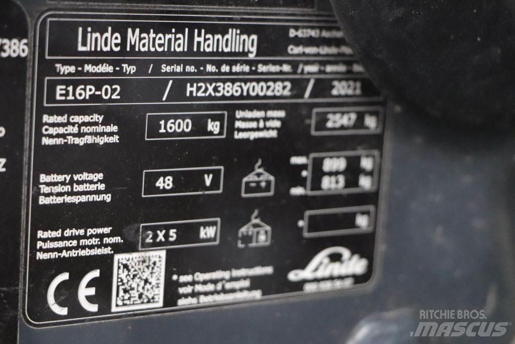 Linde E16P-02 شاحنات ذات رافعات شوكية تعمل بالكهرباء