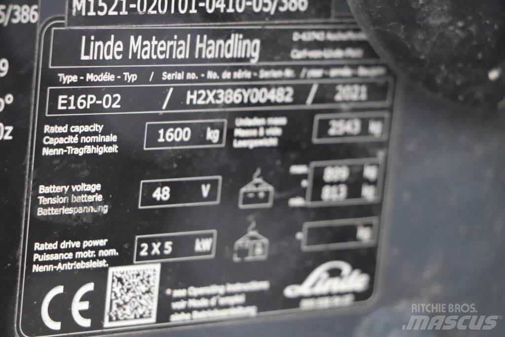 Linde E16P-02 شاحنات ذات رافعات شوكية تعمل بالكهرباء