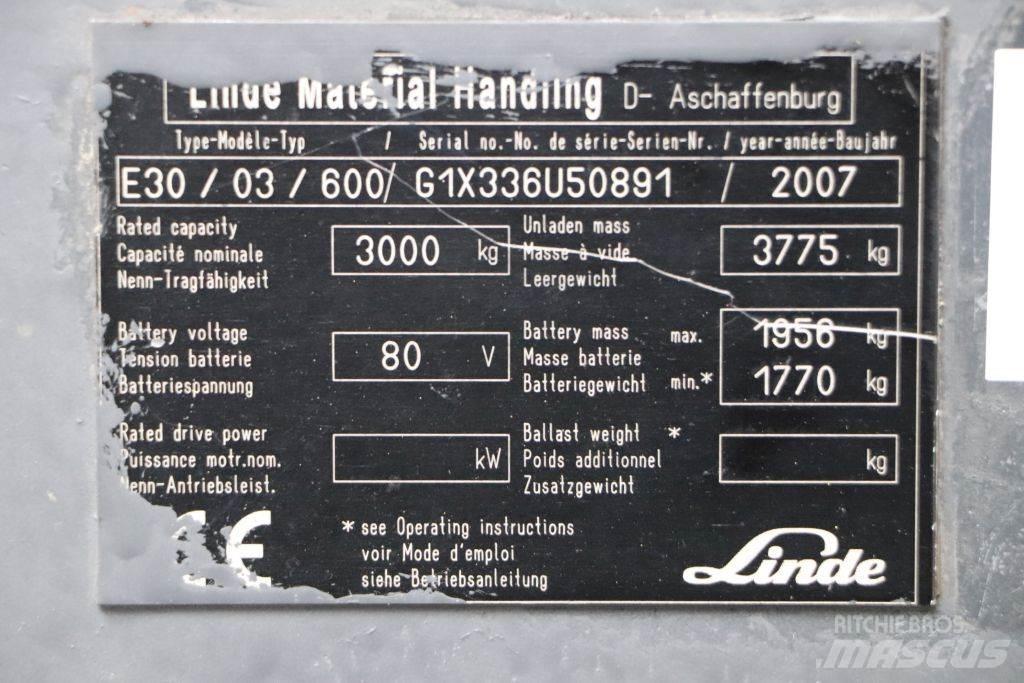 Linde E30S-03/600 شاحنات ذات رافعات شوكية تعمل بالكهرباء