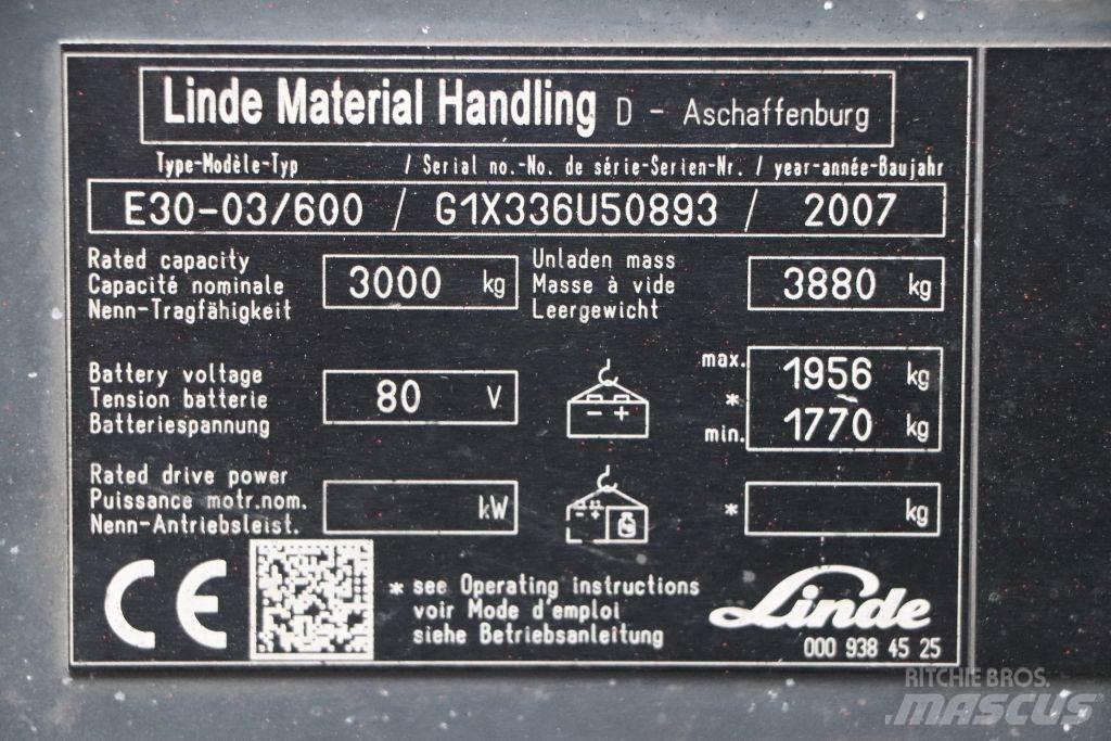 Linde E30S-03/600 شاحنات ذات رافعات شوكية تعمل بالكهرباء
