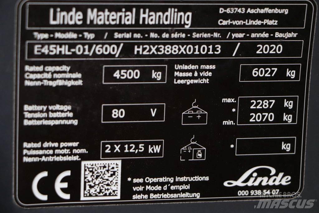 Linde E45HL-01/600 شاحنات ذات رافعات شوكية تعمل بالكهرباء