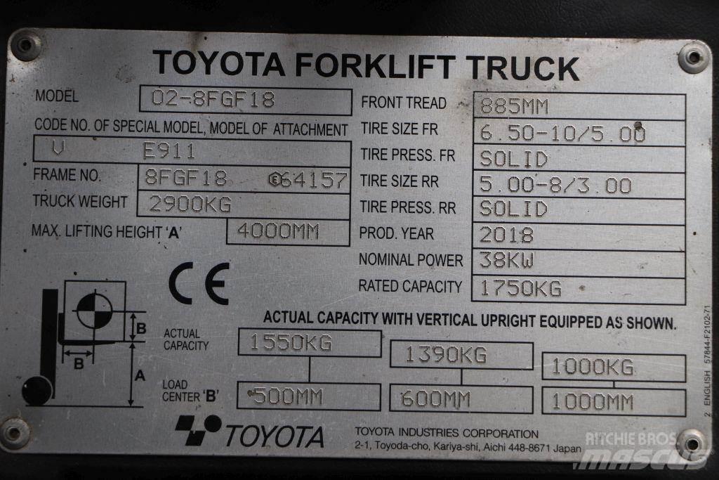 Toyota 02-8FGF18 شاحنات LPG