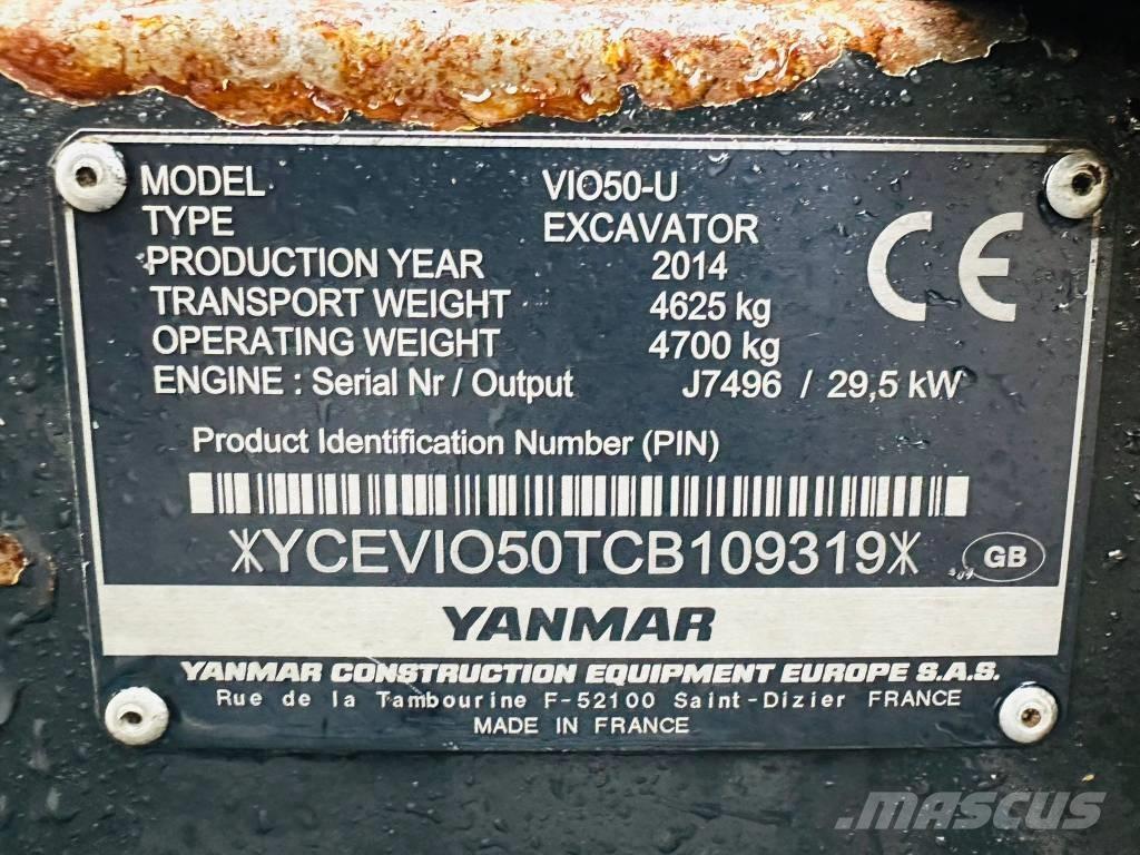 Yanmar Vio 50 U حفارات صغيرة أقل من 7 طن (حفارات صغيرة)