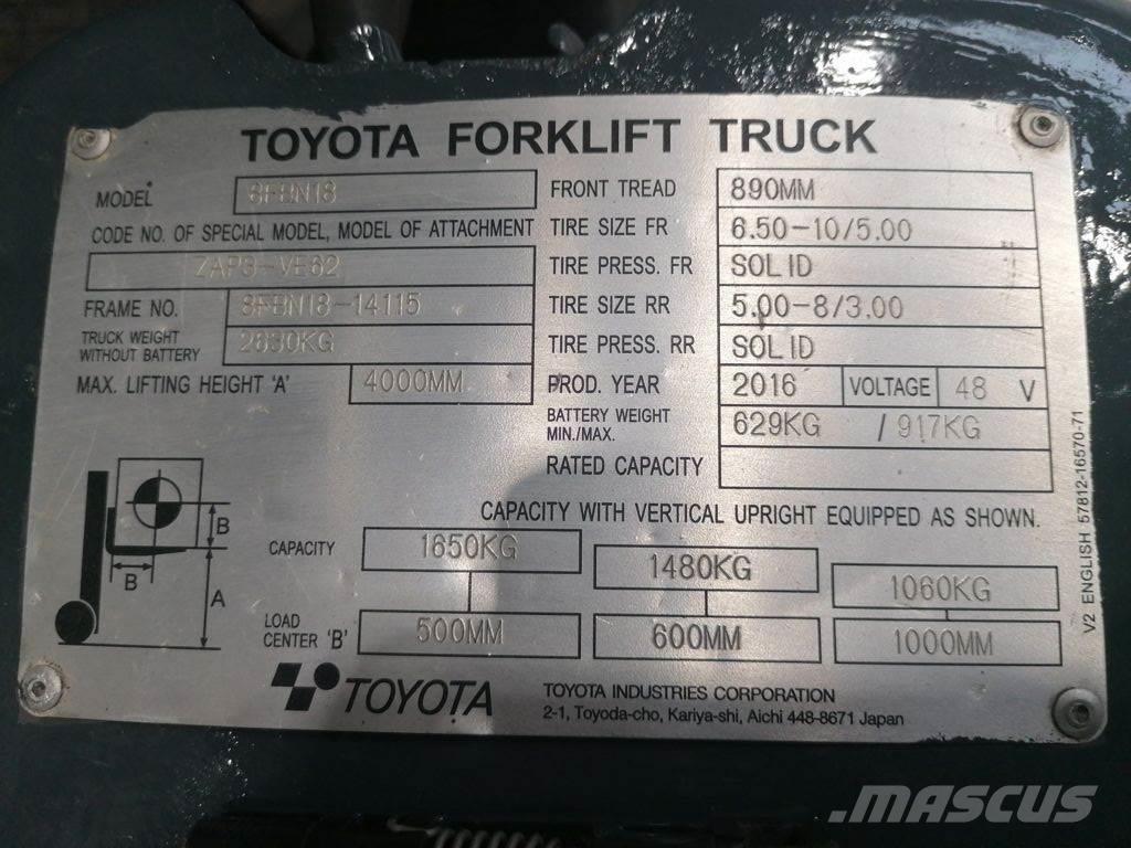 Toyota 8FBN18 شاحنات ذات رافعات شوكية تعمل بالكهرباء