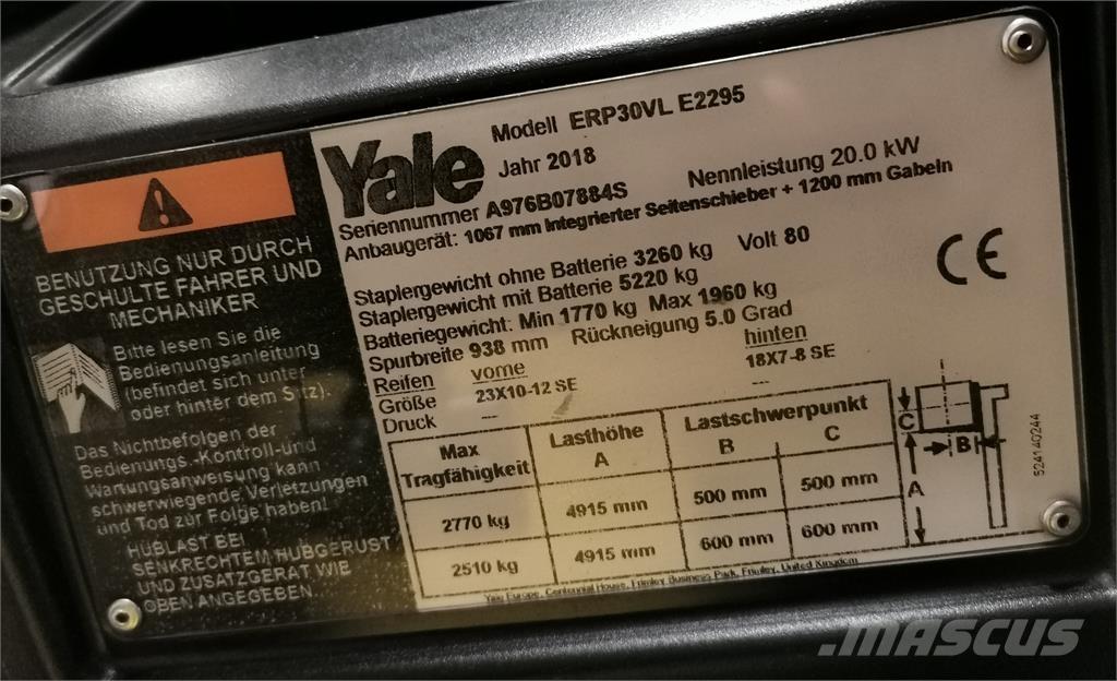 Yale ERP30VL شاحنات ذات رافعات شوكية تعمل بالكهرباء