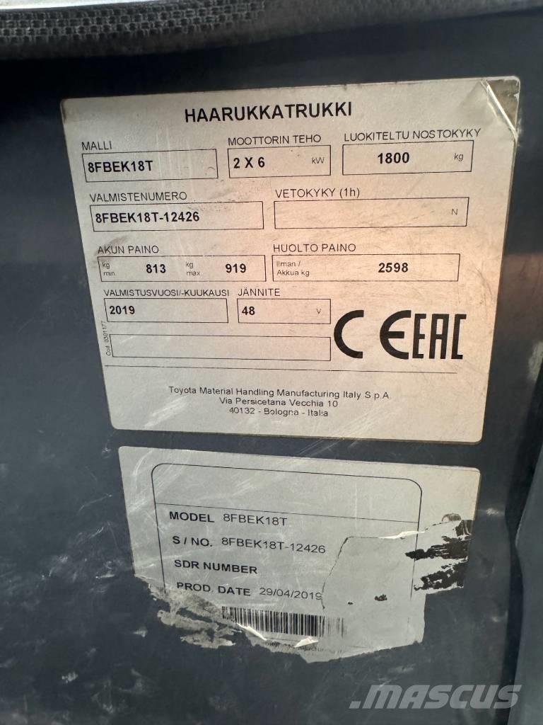 Toyota 8 FBEK 18 T شاحنات ذات رافعات شوكية تعمل بالكهرباء