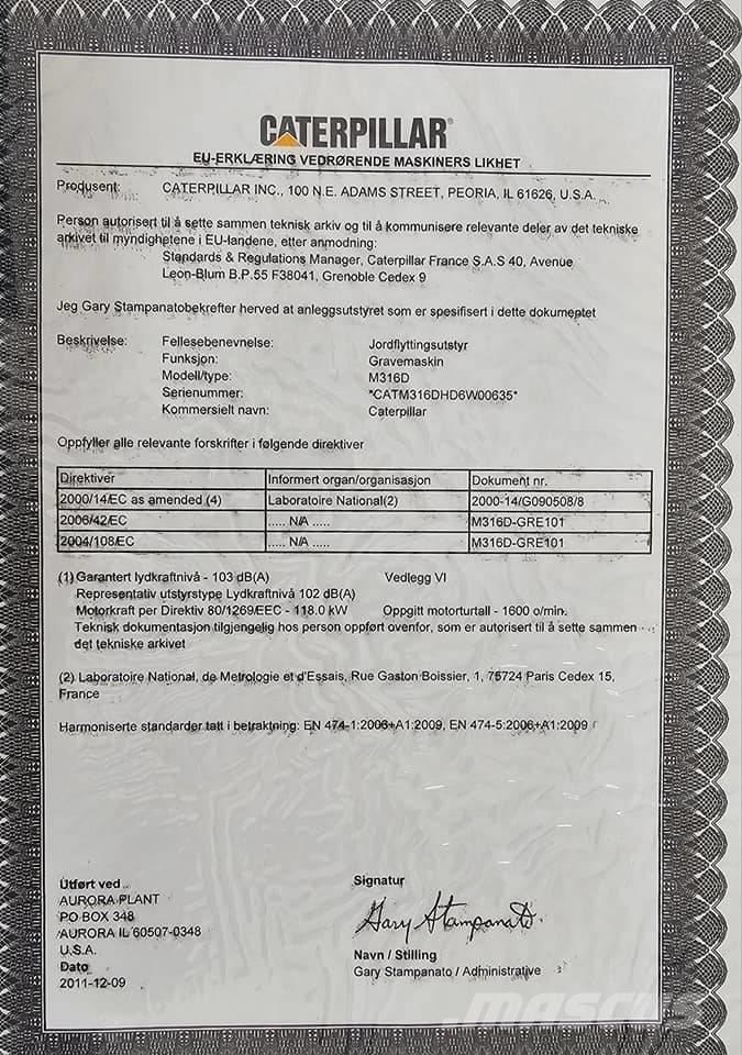 CAT M 316 D حفارات بعجل