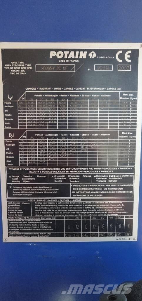 Potain MD265 رافعات برجية