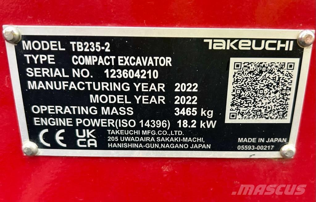 Takeuchi TB 235-2 V3 حفارات صغيرة أقل من 7 طن (حفارات صغيرة)