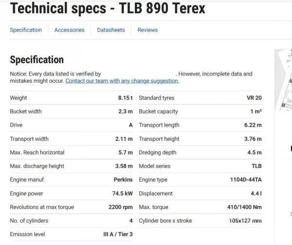 Terex TLB 890 لوادر ذات جرافات عكسية