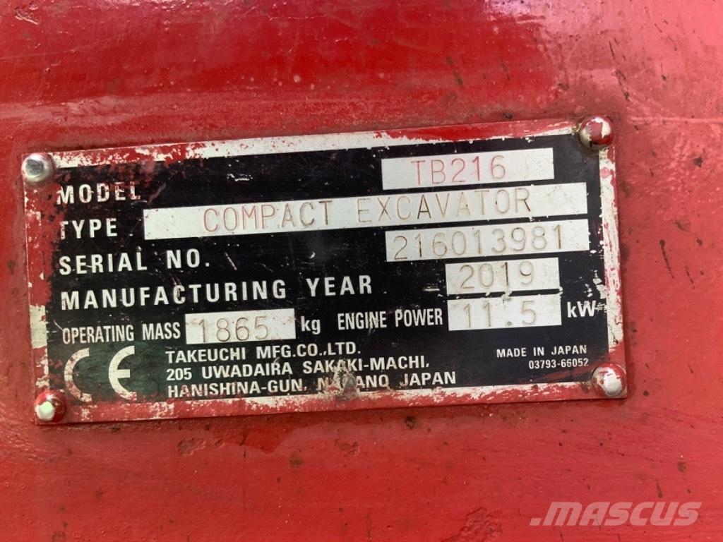 Takeuchi TB 216 حفارات صغيرة أقل من 7 طن (حفارات صغيرة)