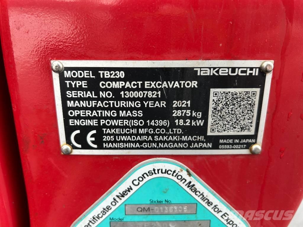 Takeuchi TB 230 V3 حفارات صغيرة أقل من 7 طن (حفارات صغيرة)