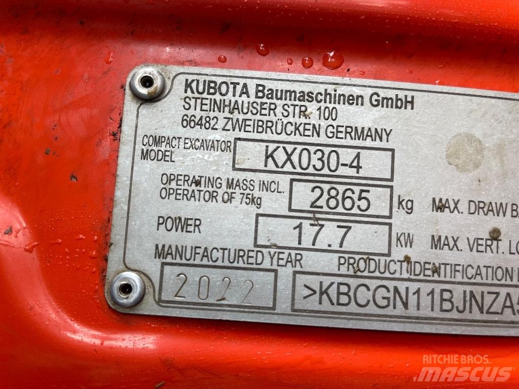 Kubota KX 030-4 حفارات صغيرة أقل من 7 طن (حفارات صغيرة)