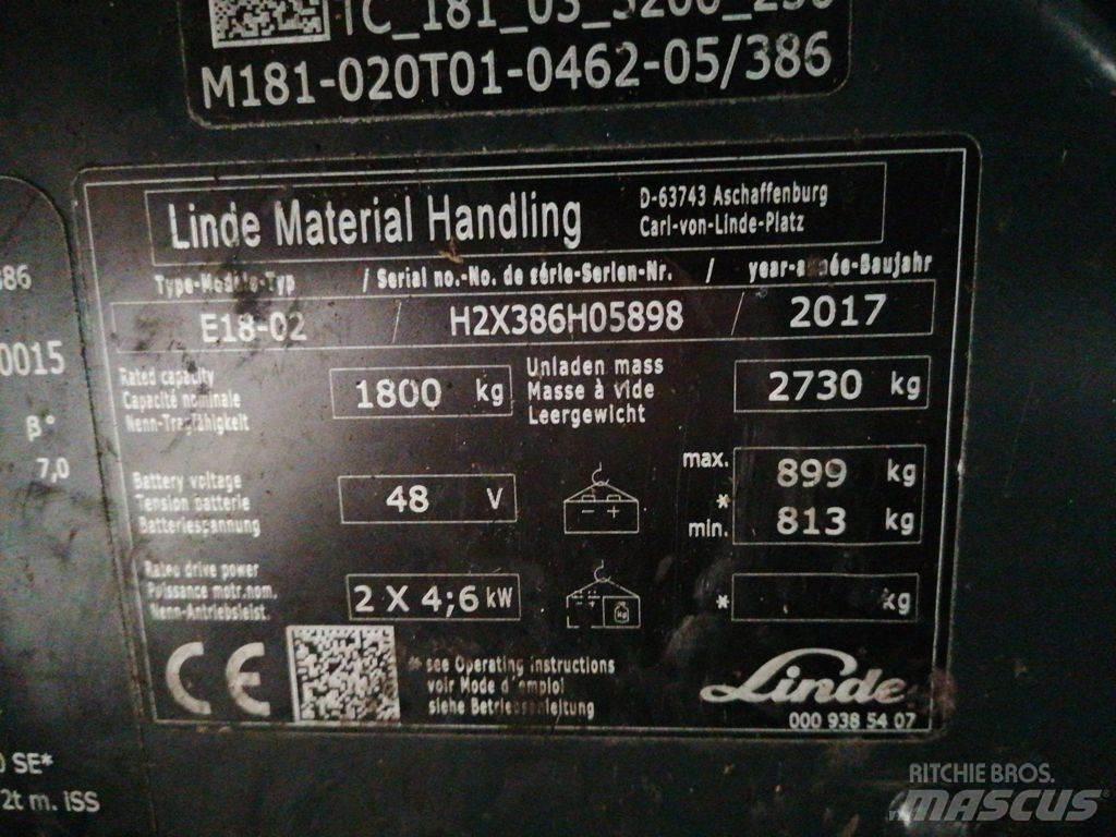 Linde E18-02 شاحنات ذات رافعات شوكية تعمل بالكهرباء