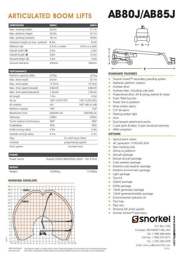 Snorkel AB80J رافعات سلة مفصلية