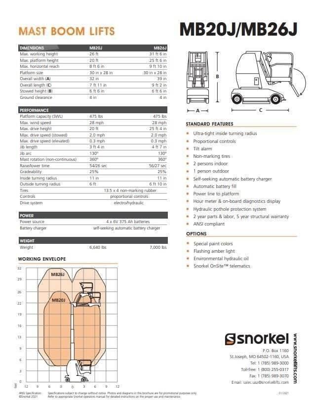 Snorkel MB26J رافعات السارية الرأسية